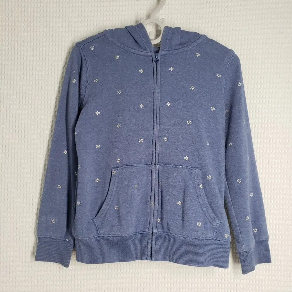 OshKosh B'gosh Full Zip Hoodie Girls 7 Blue Ditzy Floral Preppy Bohemian Jacket